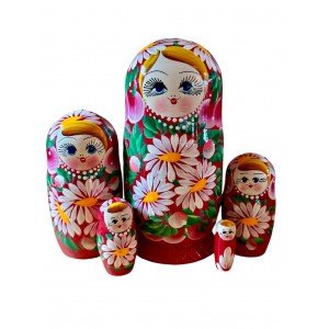 2039 - Red Floral Matryoshka Russian Nesting Doll