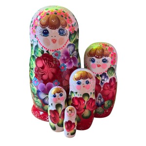 2053 - Matriochka Poupées Russes Motif Floral Rouge et Blanc
