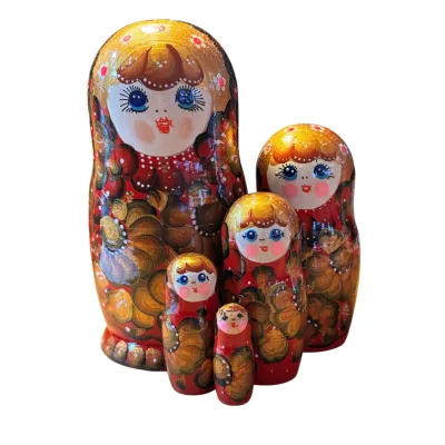 2054 - Matriochka Poupées Russes Motif Floral Bourgogne