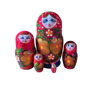 2074 - Matriochka Poupées Russes Motif Floral Rouge et Bleu 2074 - Matriochka Poupées Russes Motif Floral Rouge et Bleu