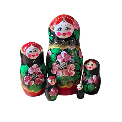 2080 - Matriochka Poupées Russes Motif Floral Rouge et Noir