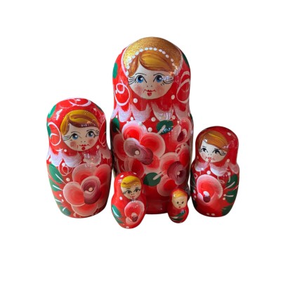2081 - Matriochka Poupées Russes Motif Floral Rouge