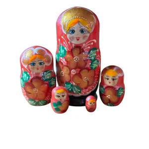 2083 - Matriochka Poupées Russes Motif Floral Noir et Corail 2083 - Matriochka Poupées Russes Motif Floral Noir et Corail