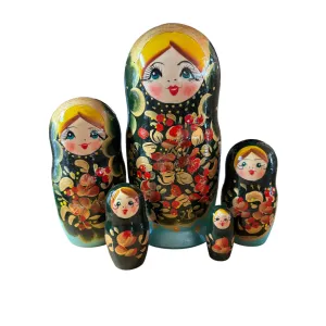 2089 - Matriochka Poupées Russes Motif Floral Turquoise et Vert 2089 - Matriochka Poupées Russes Motif Floral Turquoise et Vert