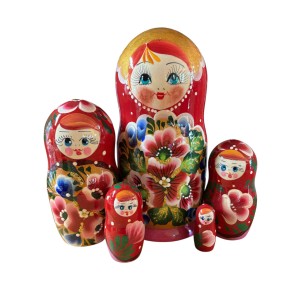 2091 - Matriochka Poupées Russes Motif Floral Rouge et Rose
