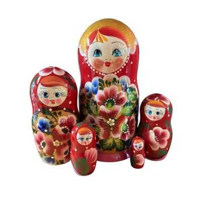 2091 - Matriochka Poupées Russes Motif Floral Rouge et Rose