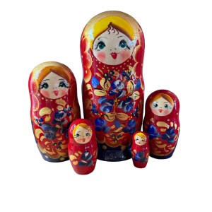 2092 - Matriochka Poupées Russes Motif Floral Rouge et Bleu