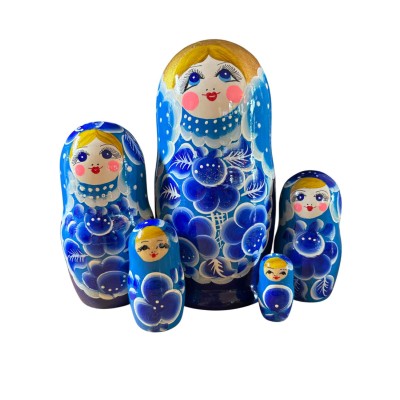 2094 - Matriochka Poupées Russes Motif Floral Bleu
