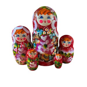 2095 - Matriochka Poupées Russes Motif Floral Rouge