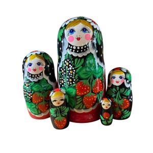 2096 - Matriochka Poupées Russes Motif Fraise Rouge et Noir