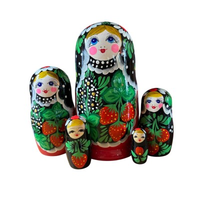 2096 - Matriochka Poupées Russes Motif Fraise Rouge et Noir