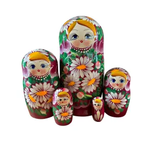 2097 - Matriochka Poupées Russes Motif Floral Bourgogne