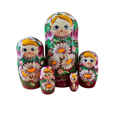 2097 - Matriochka Poupées Russes Motif Floral Bourgogne