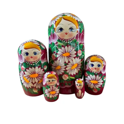 2097 - Matriochka Poupées Russes Motif Floral Bourgogne