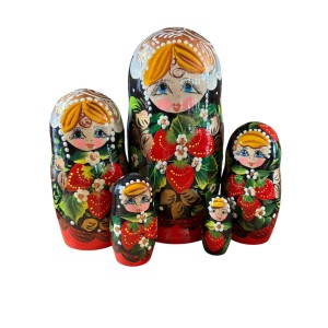 2099 - Strawberries Black and Red Matryoshka Russian Nesting Dolls 