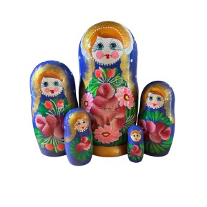 2100 - Blue Floral Matryoshka Russian Nesting Dolls 