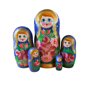 2100 - Matriochka Poupées Russes Motif Floral Bleu