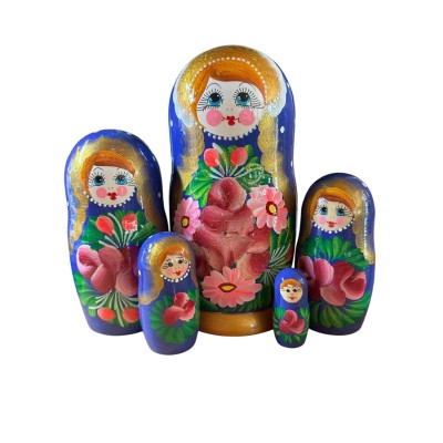2100 - Matriochka Poupées Russes Motif Floral Bleu