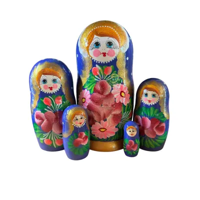 2100 - Matriochka Poupées Russes Motif Floral Bleu
