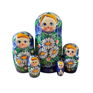 2103 - Matriochka Poupées Russes Motif Floral Bleu