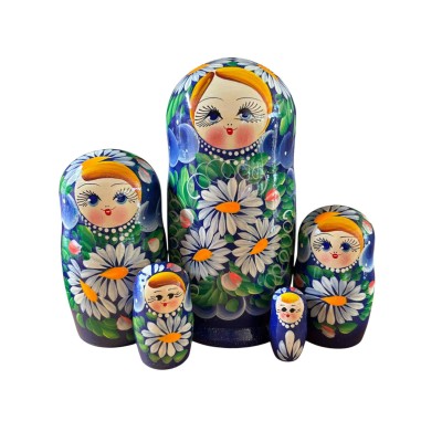 2103 - Matriochka Poupées Russes Motif Floral Bleu