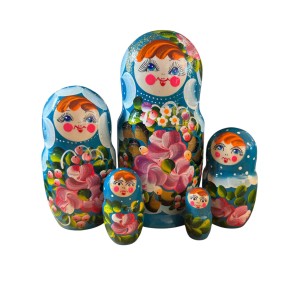 2105 - Turquoise Floral Matryoshka Russian Nesting Dolls 