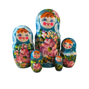 2105 - Matriochka Poupées Russes Motif Floral Turquoise