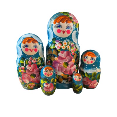 2105 - Turquoise Floral Matryoshka Russian Nesting Dolls 