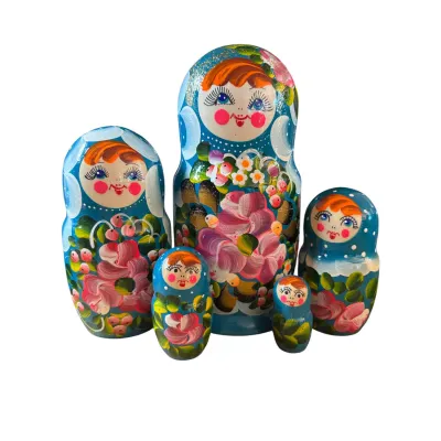 2105 - Matriochka Poupées Russes Motif Floral Turquoise