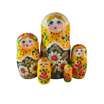 2106 - Yellow and Green Floral Matryoshka Russian Nesting Dolls 