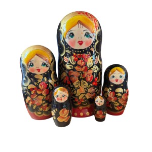 2107 - Red and Black Floral Matryoshka Russian Nesting Dolls 