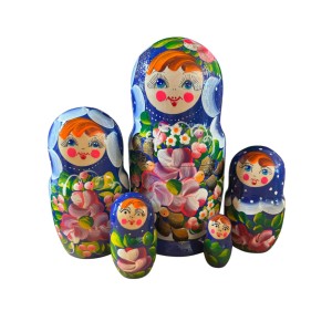2108 - Blue Floral Matryoshka Russian Nesting Dolls 