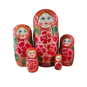 2109 - Red Floral Matryoshka Russian Nesting Dolls 