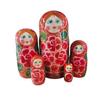2109 - Red Floral Matryoshka Russian Nesting Dolls 