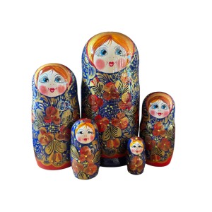 2110 - Blue and Red Floral Matryoshka Russian Nesting Dolls 