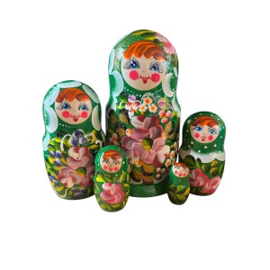 2111 - Green Floral Matryoshka Russian Nesting Dolls 