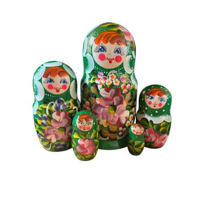 2111 - Green Floral Matryoshka Russian Nesting Dolls 