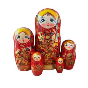 2112 - Red Floral Matryoshka Russian Nesting Dolls 