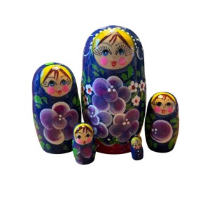 2130 - Matriochka Poupées Russes Motif Floral Rouge et Bleu