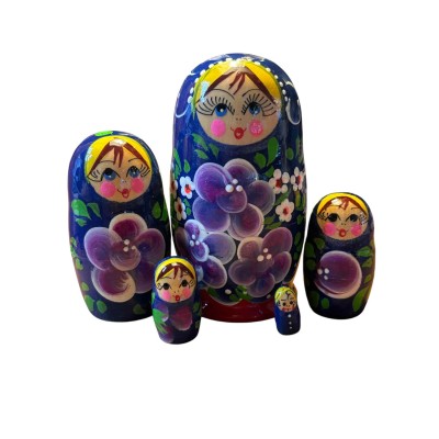 2130 - Matriochka Poupées Russes Motif Floral Rouge et Bleu
