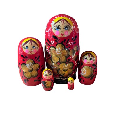 2131 - Matriochka Poupées Russes Motif Floral Rouge et Noir