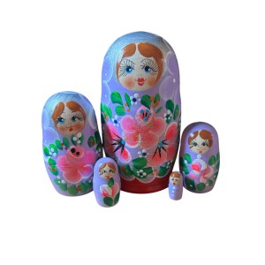 1388 - Lilac and Red Floral Matryoshka Russian Nesting Doll
