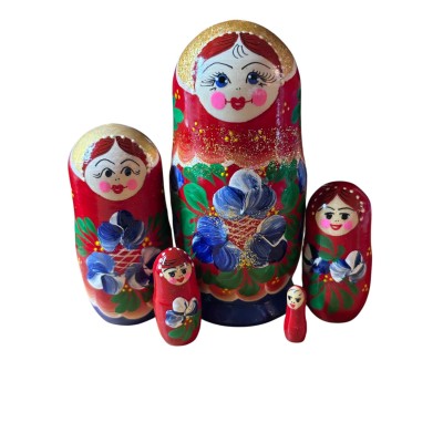 2134 - Matriochka Poupées Russes Motif Floral Rouge et Bleu