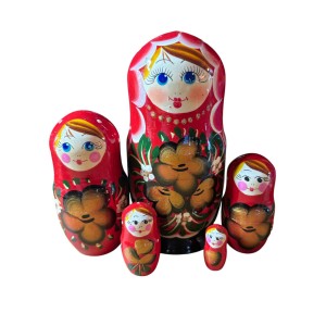 2135 - Matriochka Poupées Russes Motif Floral Rouge et Noir