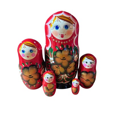 2135 - Matriochka Poupées Russes Motif Floral Rouge et Noir