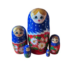 2136 - Matriochka Poupées Russes Motif Floral Rouge et Bleu
