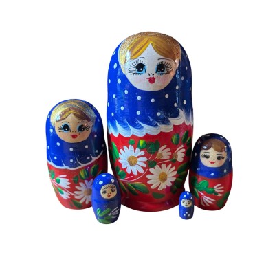 2136 - Matriochka Poupées Russes Motif Floral Rouge et Bleu
