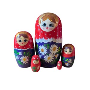 2137 - Matriochka Poupées Russes Motif Floral Rouge et Bleu