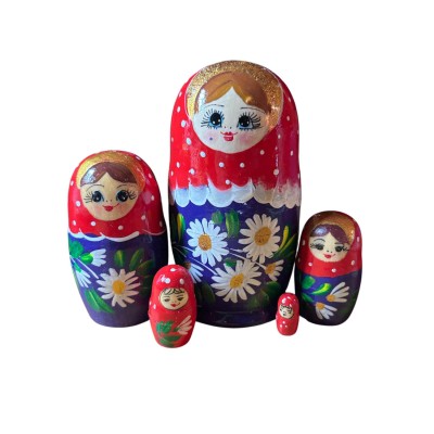 2137 - Matriochka Poupées Russes Motif Floral Rouge et Bleu