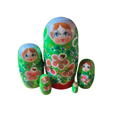 2138 - Matriochka Poupées Russes Motif Floral Rouge et Vert